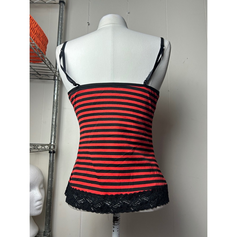 VTG Y2K Red Black Striped Lace Trim Tank Top Mall Goth Grunge Punk Alt 2000s - Picture 4 of 7